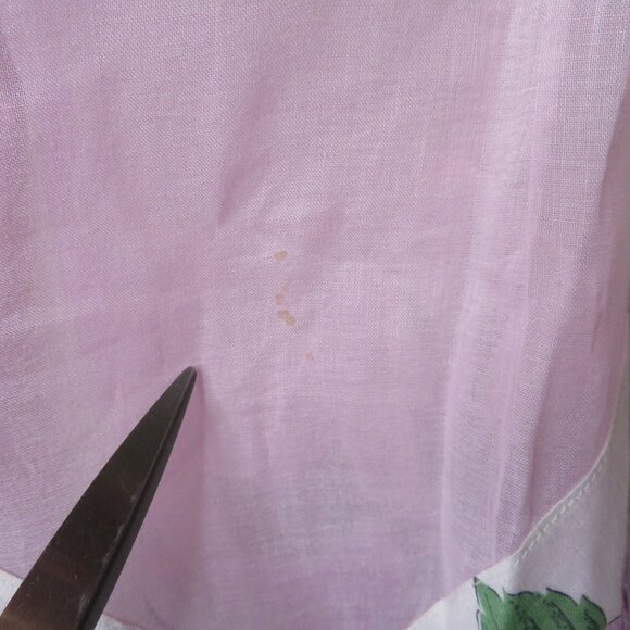 Vintage Handmade Sheer Pink Half Apron Floral Vintage Linen Hanky Trim & Pocket - Picture 9 of 11